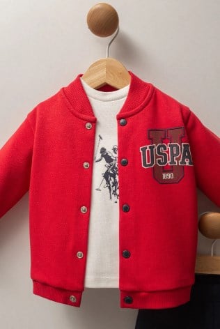 U.s Polo Assn.Erkek Bebek Hakim Yaka Düğmeli 3'lü Takım 6-36 Ay KIRMIZI