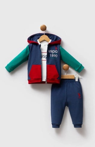 U.s Polo Assn. Erkek Bebek  Renk Bloklu Modern Görünüm 3 'Lü Takım 6-36 Ay KOYU İNDİGO - YEŞİL