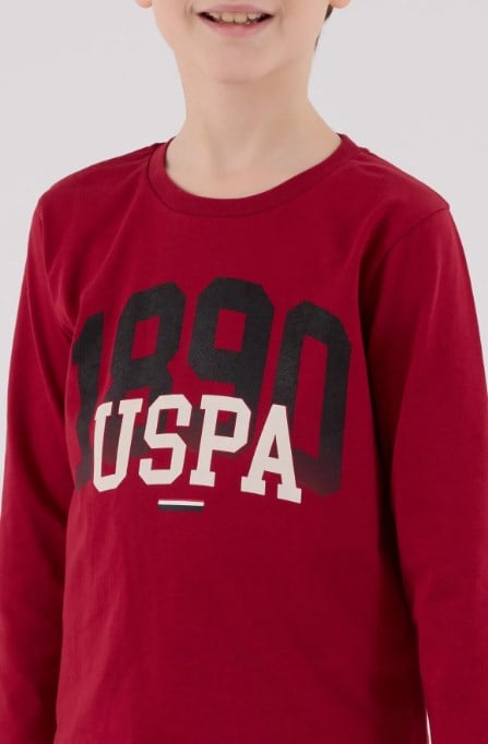 U.s Polo Assn. Erkek Çocuk Uspa Yazı Baskılı Uzun Kollu Pijama Takımı BORDO