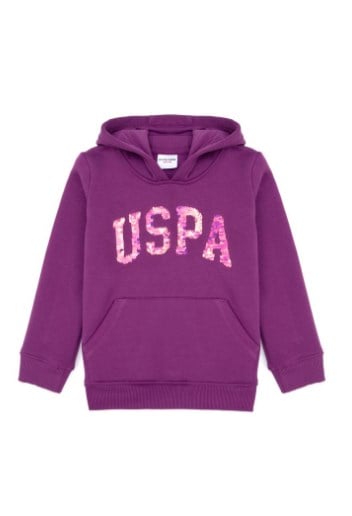 U.s Polo Assn. Kız Çocuk  Kapüşonlu Baskı Detaylı Uzun Kollu Sweatshirt 4-12  Yaş MENEKŞE