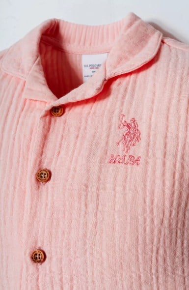 U.S Polo Assn. Kız Bebek Müslin Gömlek Pijama Takımı 6 Ay-3 Yaş PUDRA