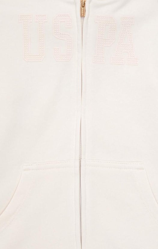 U.s Polo Assn. Kız Çocuk Kapüşonlu Önü Fermuarlı Rahat Kesim Sweatshirt  3-14 Yaş KREM