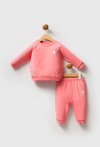U.s Polo Assn. Kız Bebek Uzun Kollu Lastikli Bel Basic 2'Li Takım 6-36 Ay NEON PEMBE