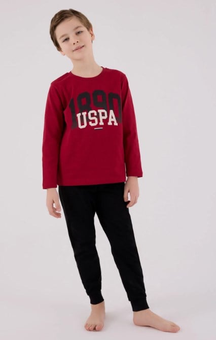U.s Polo Assn. Erkek Çocuk Uspa Yazı Baskılı Uzun Kollu Pijama Takımı BORDO