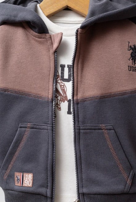U.s Polo Assn. Erkek Bebek Fermuarlı Ön Kapama 3'Lü Takım 6-36 Ay FÜME