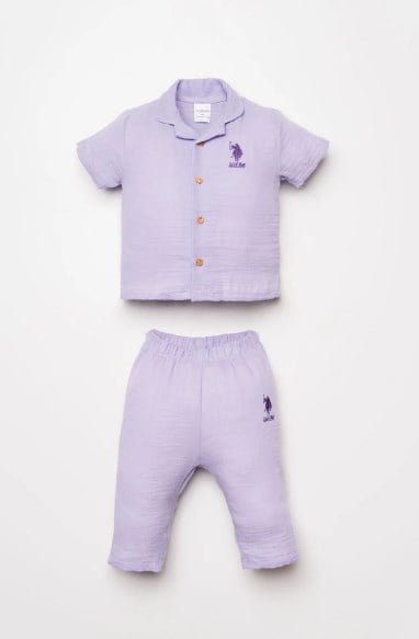 U.S Polo Assn. Kız Bebek Müslin Gömlek Pijama Takımı 6 Ay-3 Yaş LİLA