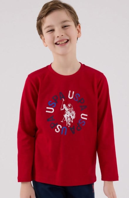 U.s Polo Assn.Erkek Çocuk Uzun Kollu Baskılı Pijama Takımıı 4-8 Yaş KIRMIZI