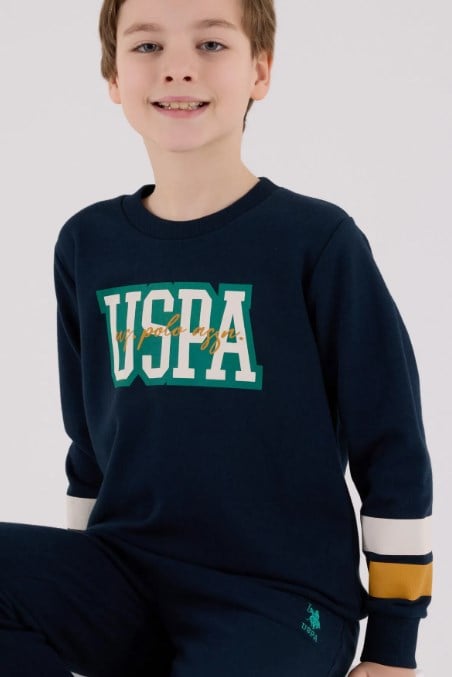 U.s Polo Assn. Erkek Çocuk Logo Baskı Detaylı Beli Lastikli  Eşofman Takımı 4-8 Yaş NAVY