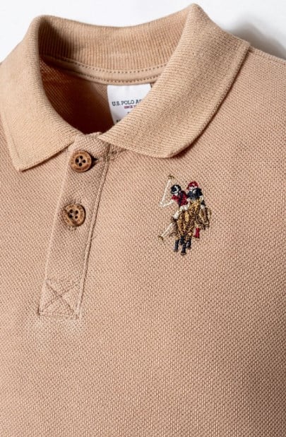 U.S. Polo Assn. Erkek Bebek Polo Yaka Tişört ve Çizgili Şort İkili Takım 0-3 Yaş BEJ