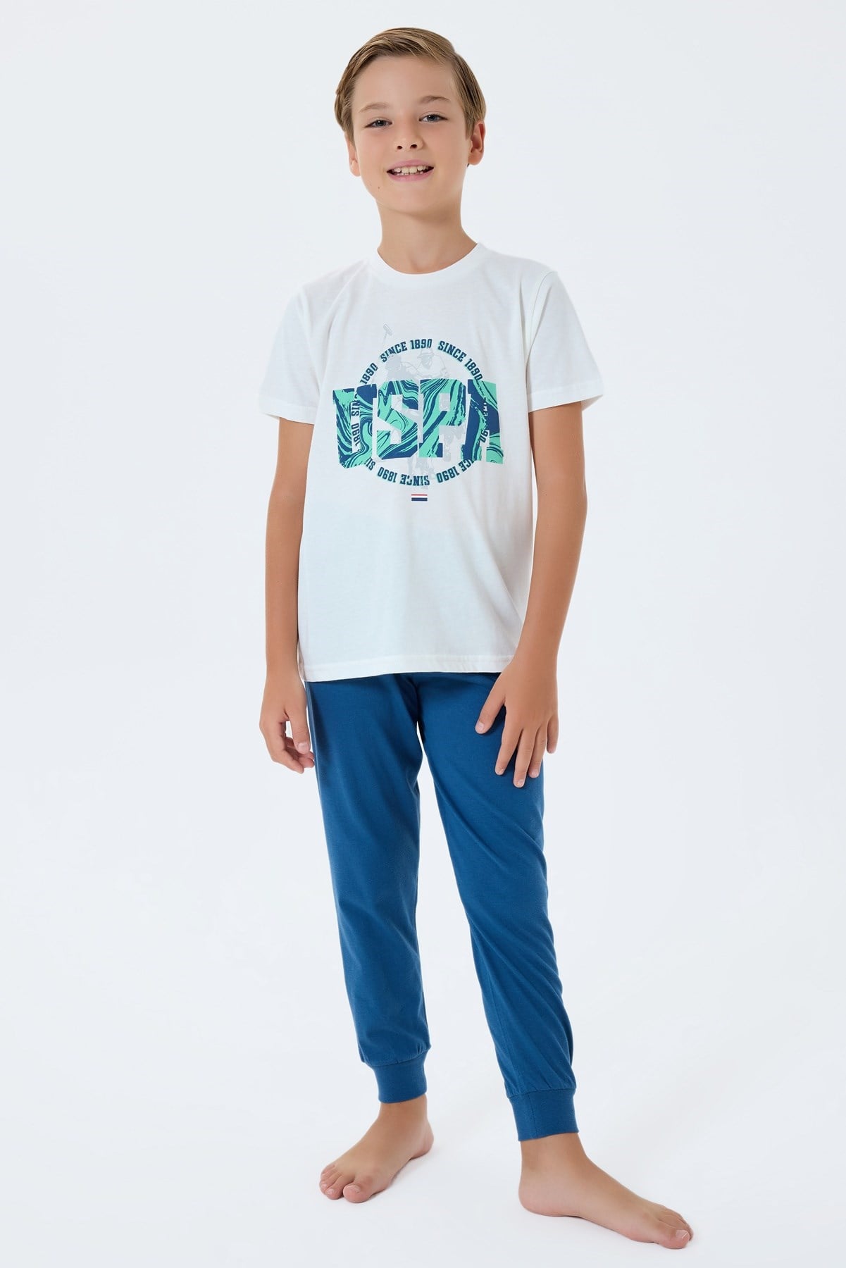 U.S. POLO ASSN. ERKEK GARSON PİJAMA TAKIM BEYAZ