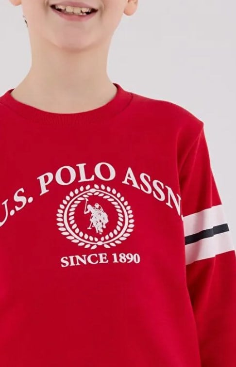 U.S. Polo Assn. Lisanslı Erkek Çocuk Sweatshirt ve Eşofman Takımı 8-15 Yaş KIRMIZI