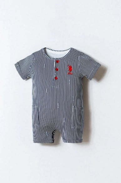 U.S. Polo Assn. Erkek Bebek Çizgili Şort  Tulum 6 Ay-3 Yaş BEYAZ