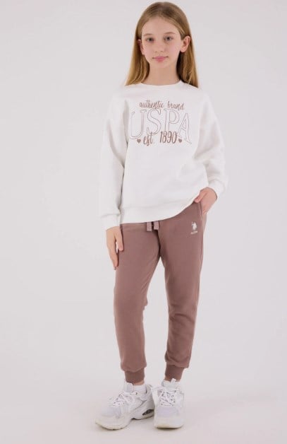 U.S. Polo Assn. Kız Çocuk Pigment Baskılı Bisiklet Yaka  Eşofman Takım 4-8 Yaş BEYAZ