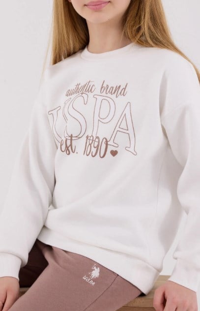 U.S. Polo Assn. Kız Çocuk Pigment Baskılı Bisiklet Yaka  Eşofman Takım 4-8 Yaş BEYAZ