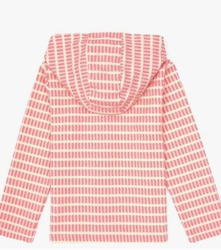 U.S. Polo Assn. Kız Çocuk Çizgili Kapüşonlu Fermuarlı Sweatshirt 4-12 Yaş PEMBE