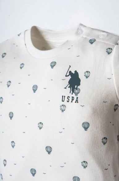 U.S. Polo Assn. Erkek Bebek Kısa Kol Balon Baskı Şort Takım 6 Ay-3 Yaş BEYAZ