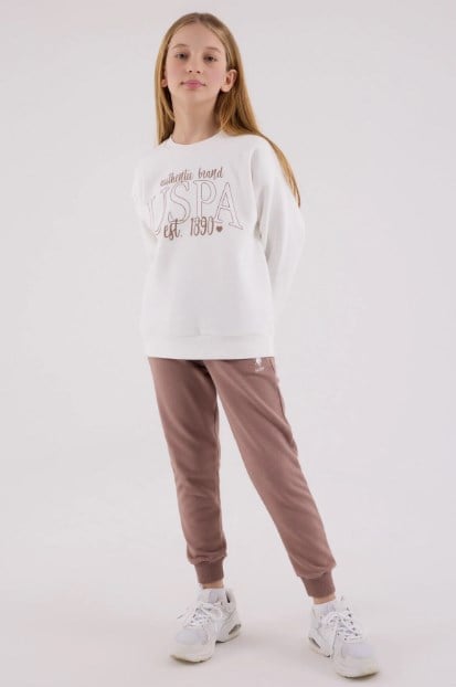U.S. Polo Assn. Kız Çocuk Pigment Baskılı Bisiklet Yaka  Eşofman Takım 4-8 Yaş BEYAZ