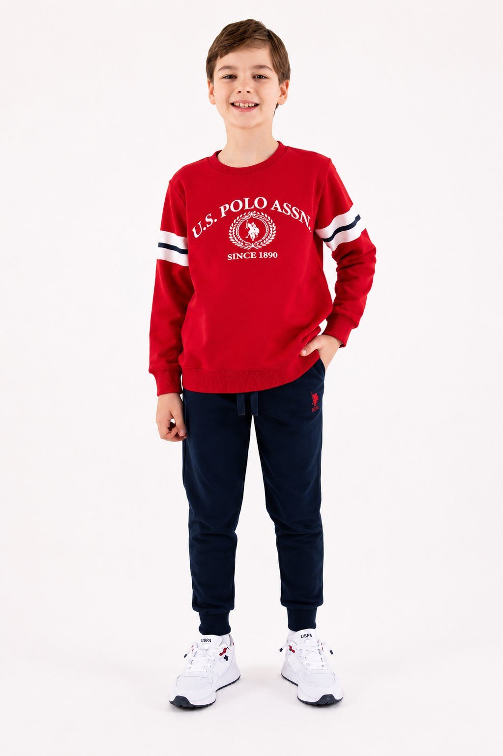 U.S. Polo Assn. Lisanslı Erkek Çocuk Sweatshirt ve Eşofman Takımı 4-8 Yaş KIRMIZI