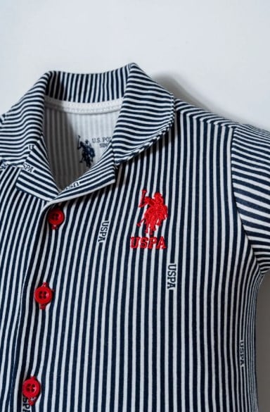 U.S. Polo Assn. Erkek Bebek Çizgili Gömlek Pijama Takımı 6 Ay- 3 Yaş BEYAZ