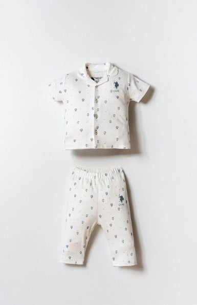 U.S. Polo Assn. Erkek Bebek Balon Baskı Kısa Kollu Pijama Takımı 6 Ay-3 Yaş BEYAZ