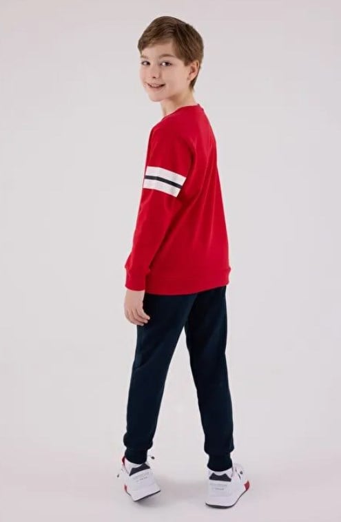 U.S. Polo Assn. Lisanslı Erkek Çocuk Sweatshirt ve Eşofman Takımı 8-15 Yaş KIRMIZI