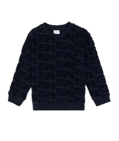 U.S. Polo Assn. Kabartma Yazı Detaylı Çocuk Sweatshirt 4-12 Yaş LACİVERT
