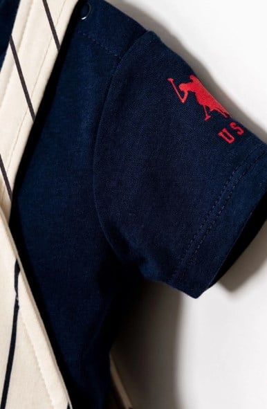 U.S. Polo Assn. Erkek Bebek Çizgili Basic Tişörtlü Şortlu Tulum 6 Ay- 3 Yaş LACİVERT - BEYAZ