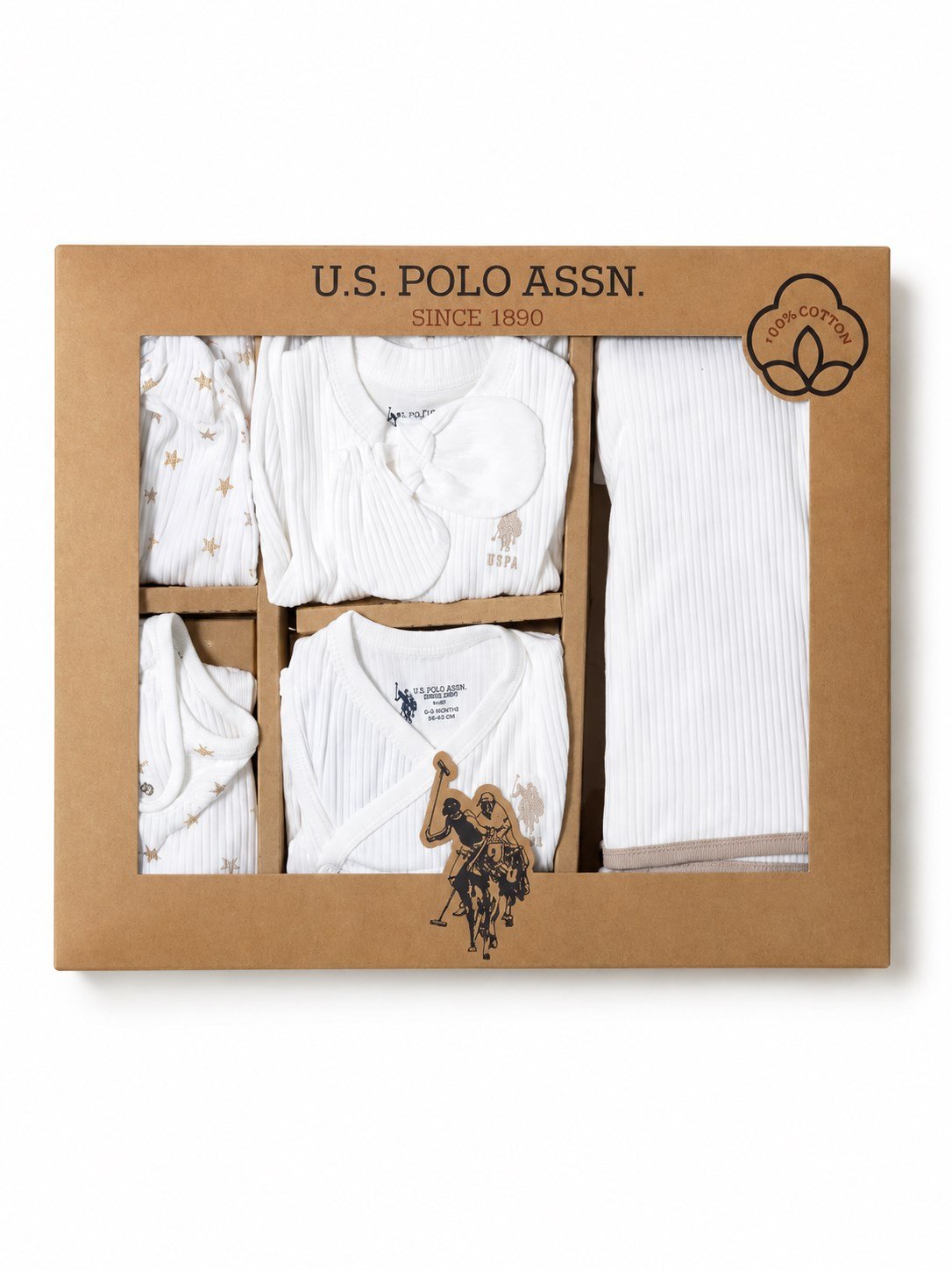 U.S. Polo Assn. %100 Pamuklu Yenidoğan Erkek Bebek 10 Parça Hastane Çıkışı Seti 0-3 Ay BEYAZ
