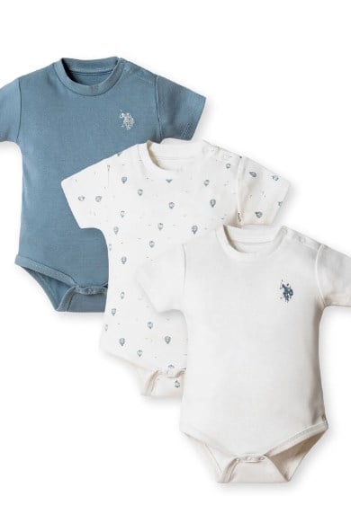 U.S. Polo Assn. Erkek Bebek  Kısa Kollu Badi Zıbın 0-24 Ay BEYAZ