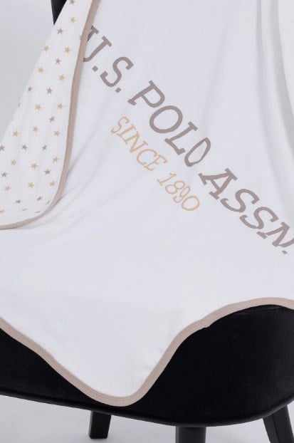 U.S. Polo Assn. %100 Pamuklu Baskılı Bebek Battaniyesi Örtüsü BEYAZ