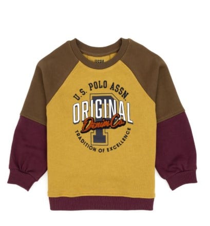 U.S. Polo Assn. Erkek Çocuk Blok Renkli Bisiklet Yaka Sweatshirt 4-12 Yaş YAĞ YEŞİLİ