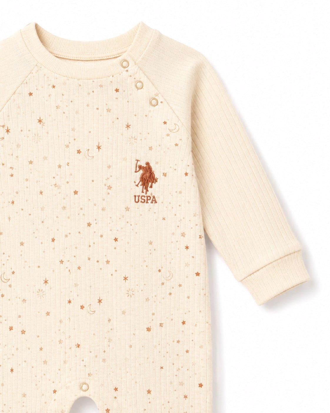 U.S. Polo Assn. Kız Bebek Krem Desenli Uzun Kol Patiksiz Tulum KREM