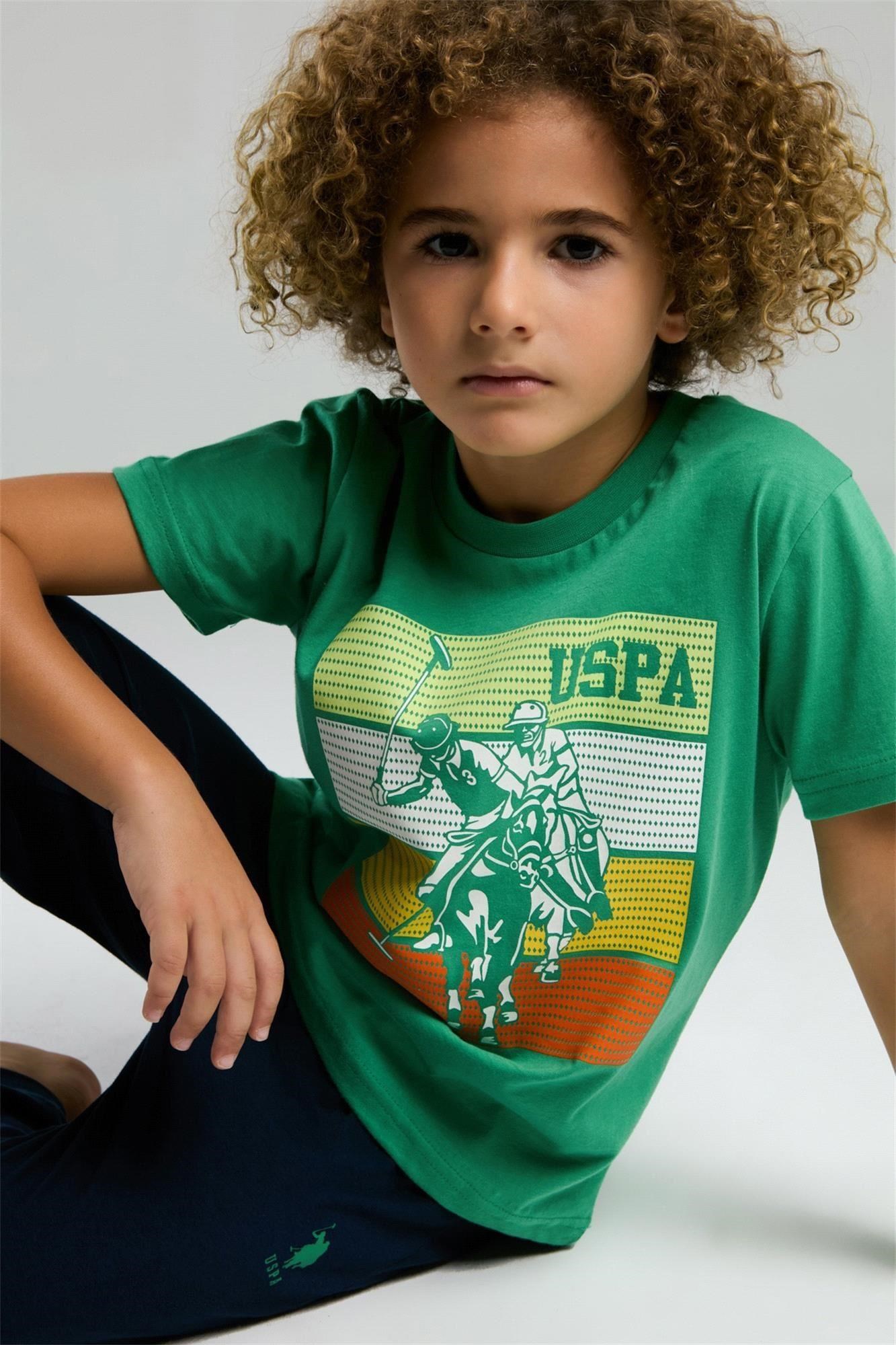 U.S. Polo Assn. Erkek Çocuk Bisiklet Yaka Pigment Baskılı Tişört 8-15 Yaş KOYU YEŞİL