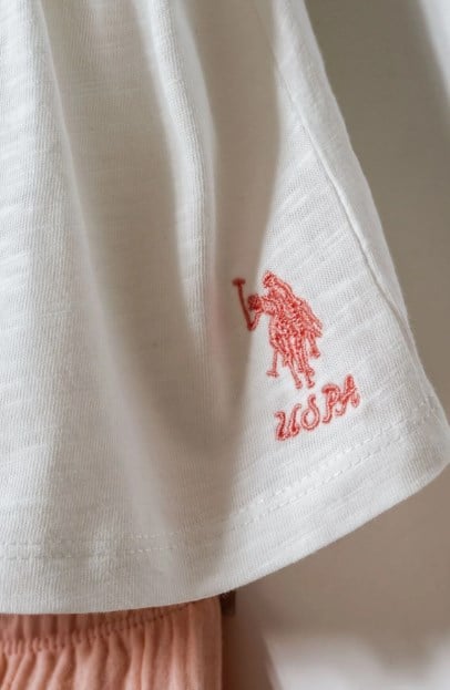 U.S. Polo Assn. Kız Bebek Lisanslı  Pamuklu 2'li Takım 0-3 Yaş BEYAZ - PUDRA