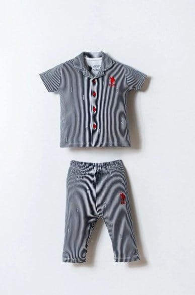 U.S. Polo Assn. Erkek Bebek Çizgili Gömlek Pijama Takımı 6 Ay- 3 Yaş BEYAZ