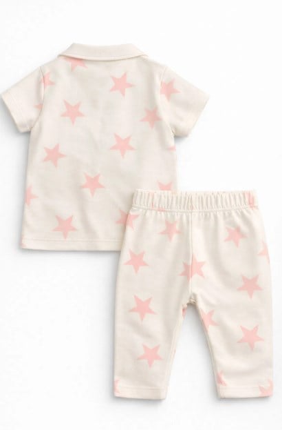 U.S. Polo Assn. Kız Bebek Yıldız Desenli Düğmeli Pijama Takımı 6 Ay-3 Yaş BEYAZ