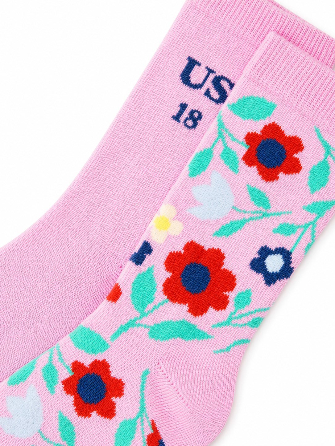 U.S. Polo Assn. Kız Çocuk Çiçek Desenli 2'li Soket Çorap Seti FUŞYA