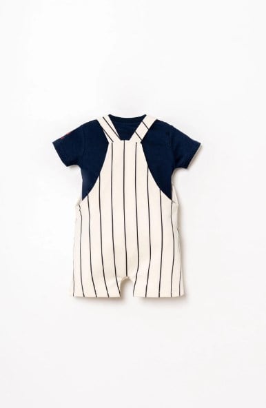U.S. Polo Assn. Erkek Bebek Çizgili Basic Tişörtlü Şortlu Tulum 6 Ay- 3 Yaş LACİVERT - BEYAZ