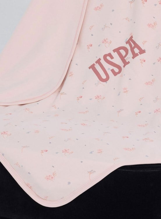 U.S. Polo Assn. Lisanslı Kız Bebek Battaniye %100 Pamuk Örme Örtü PUDRA