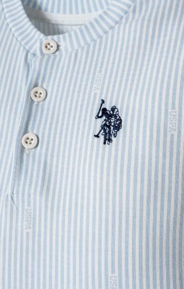 U.S. Polo Assn. Erkek Bebek Çizgili Hakim Yaka Şort Takım 6 Ay-3 Yaş MAVİ