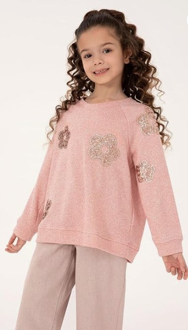 U.S. Polo Assn. Kız Çocuk Bisiklet Yaka Çiçek Baskılı Sweatshirt 4-12 Yaş AÇIK PEMBE