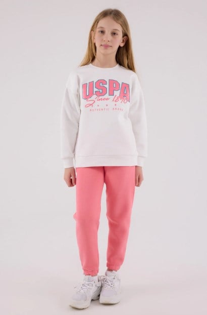 U.S. Polo Assn. Kız Çocuk Pigment Baskılı Eşofman Takımı 2-8 Yaş BEYAZ