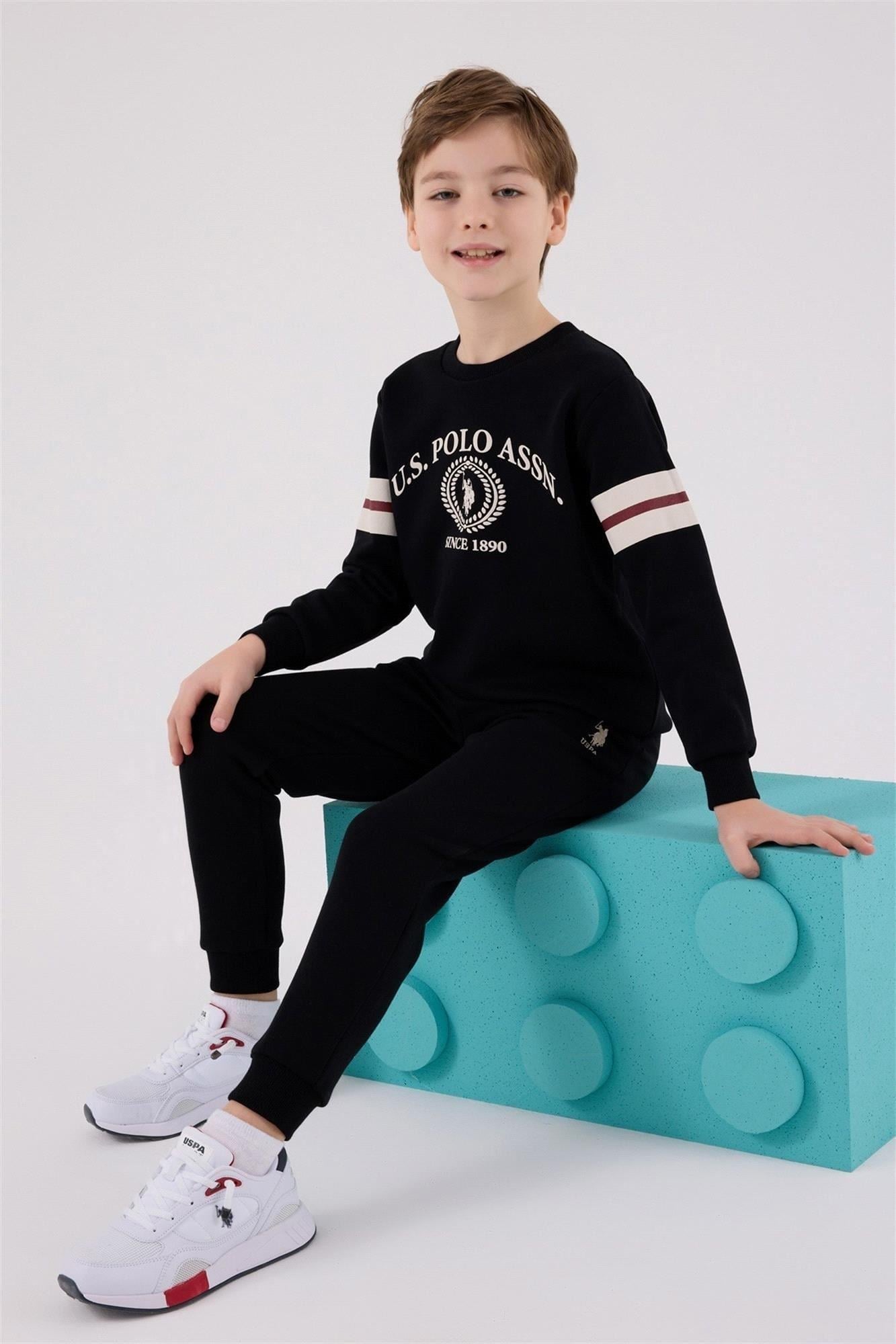 U.S. Polo Assn. Lisanslı Erkek Çocuk Sweatshirt ve Eşofman Takımı 8-15 Yaş SİYAH