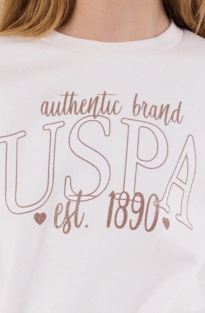 U.S. Polo Assn. Kız Çocuk Pigment Baskılı Bisiklet Yaka  Eşofman Takım 4-8 Yaş BEYAZ