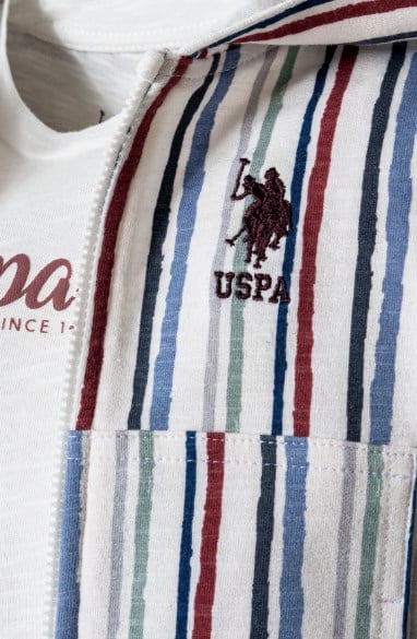 U.S. Polo Assn. Erkek Bebek Çizgili Kapşonlu 3'Lü Takım 6 Ay-3 Yaş BEYAZ