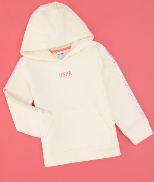 U.S. Polo Assn. Kız Çocuk Kolları Payetli Kapüşonlu Sweatshirt 4-12 Yaş İNCİ
