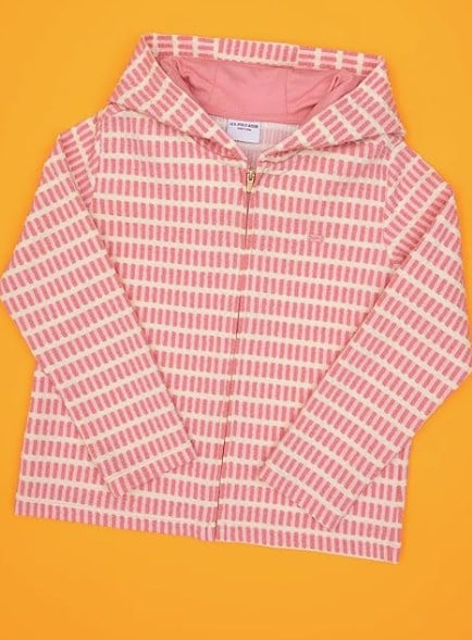U.S. Polo Assn. Kız Çocuk Çizgili Kapüşonlu Fermuarlı Sweatshirt 4-12 Yaş PEMBE