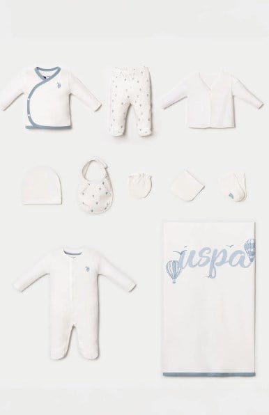 U.S. Polo Assn. Erkek Bebek Balon Baskı Hastane Çıkışı 10’Lu Set BEYAZ