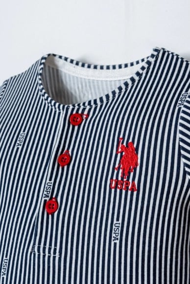 U.S. Polo Assn. Erkek Bebek Çizgili Şort  Tulum 6 Ay-3 Yaş BEYAZ