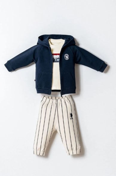 U.S. Polo Assn. Erkek Bebek Eşofmanı Çizgi Detaylı  Lacivert 3'Lü Takım 6 Ay-3 Yaş LACİVERT